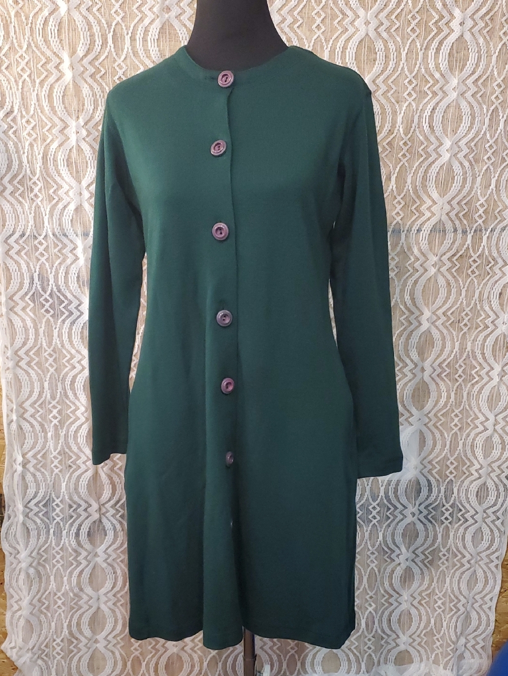 Liz Claiborne Forest Green Long Sleeve Button-Front Dress